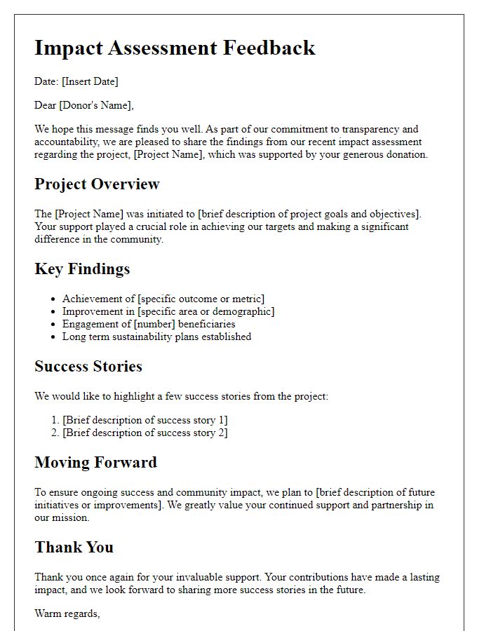 Letter template of impact assessment feedback for donors