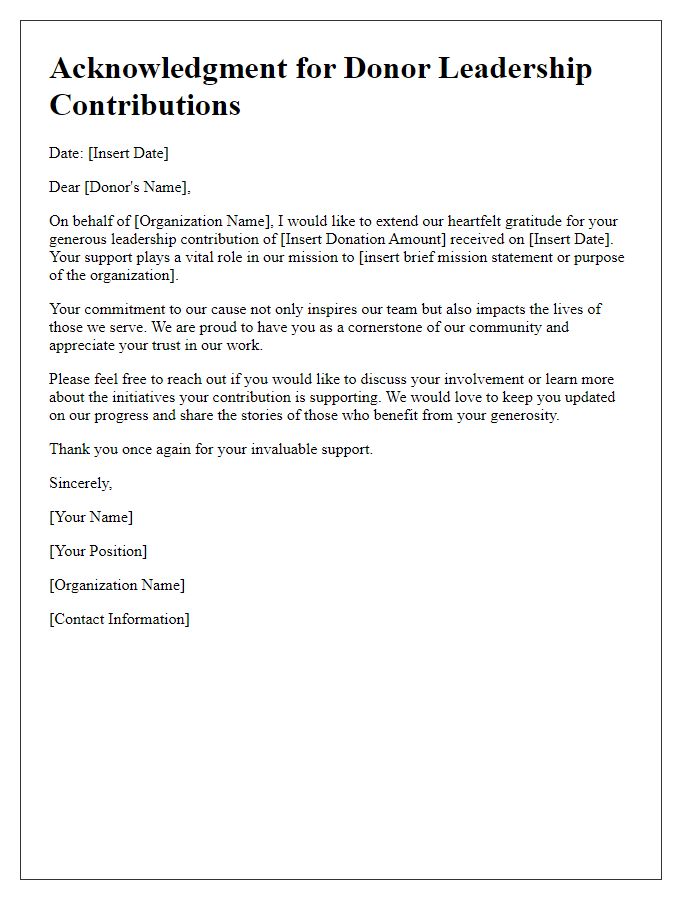 Letter template of Acknowledgment for Donor Leadership Contributions