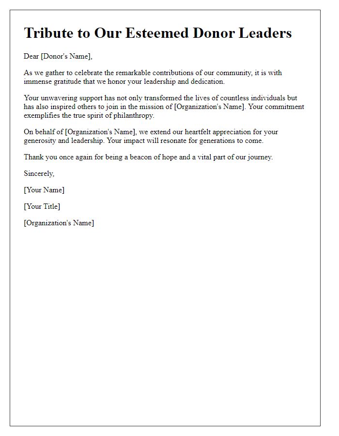 Letter template of Tribute for Donor Leadership Dedication