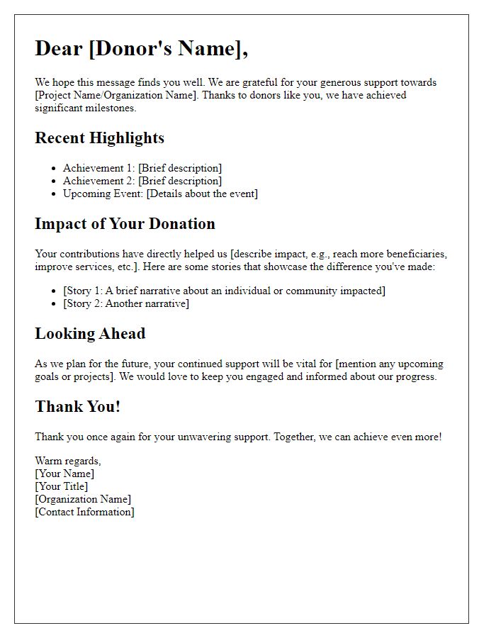 Letter template of personalized updates for major donors