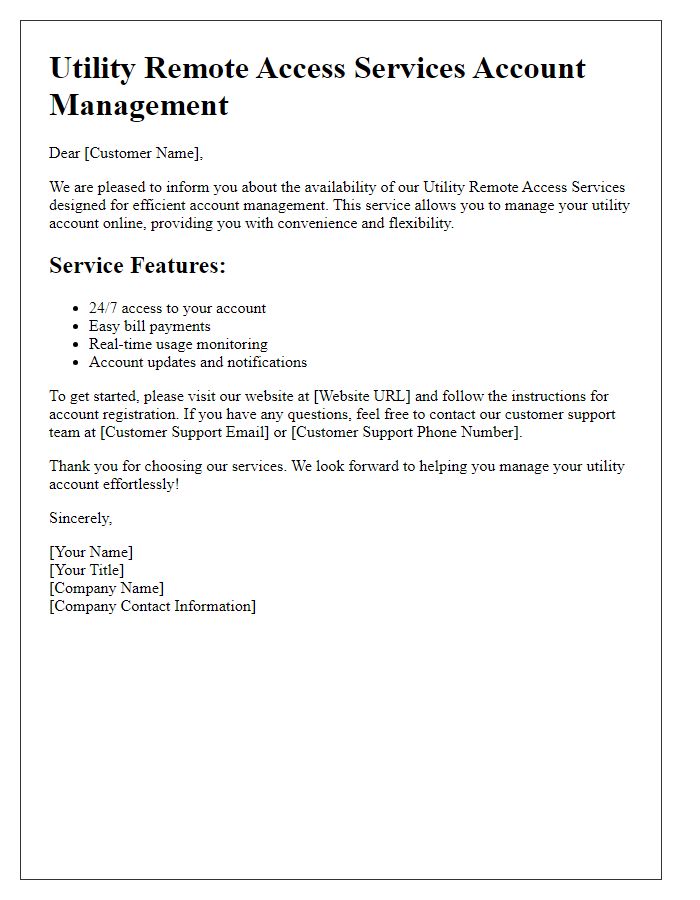 Letter template of utility remote access services for account management.