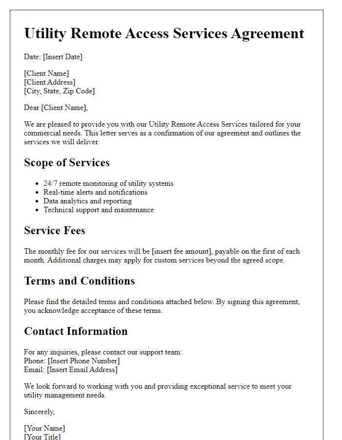 Letter template of utility remote access services for commercial clients.