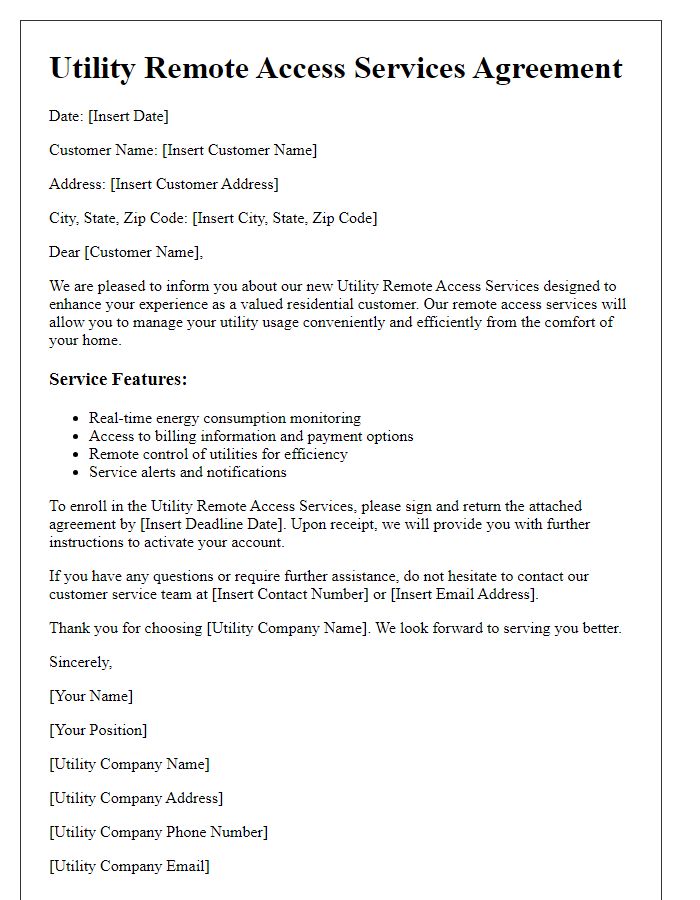 Letter template of utility remote access services for residential customers.