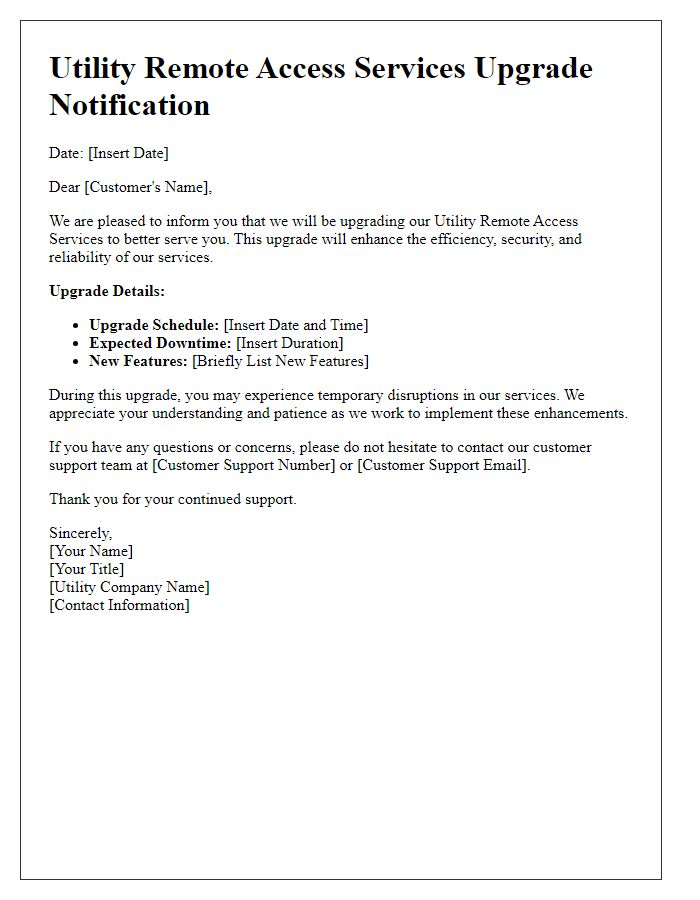 Letter template of utility remote access services for service upgrades.