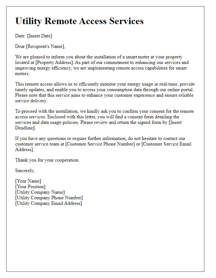 Letter template of utility remote access services for smart meter installations.