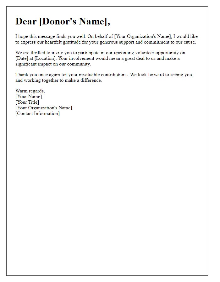 Letter template of appreciation for donor volunteer opportunity invitation