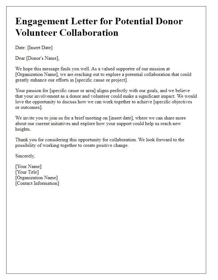 Letter template of engagement for potential donor volunteer collaboration