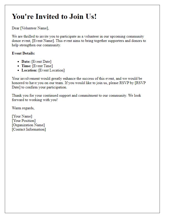 Letter template of invitation for community donor volunteer participation