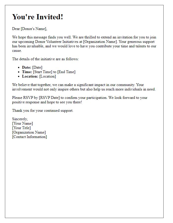 Letter template of invitation to join donor volunteer initiatives