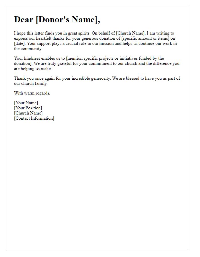 Letter template of heartfelt thanks for your church donation