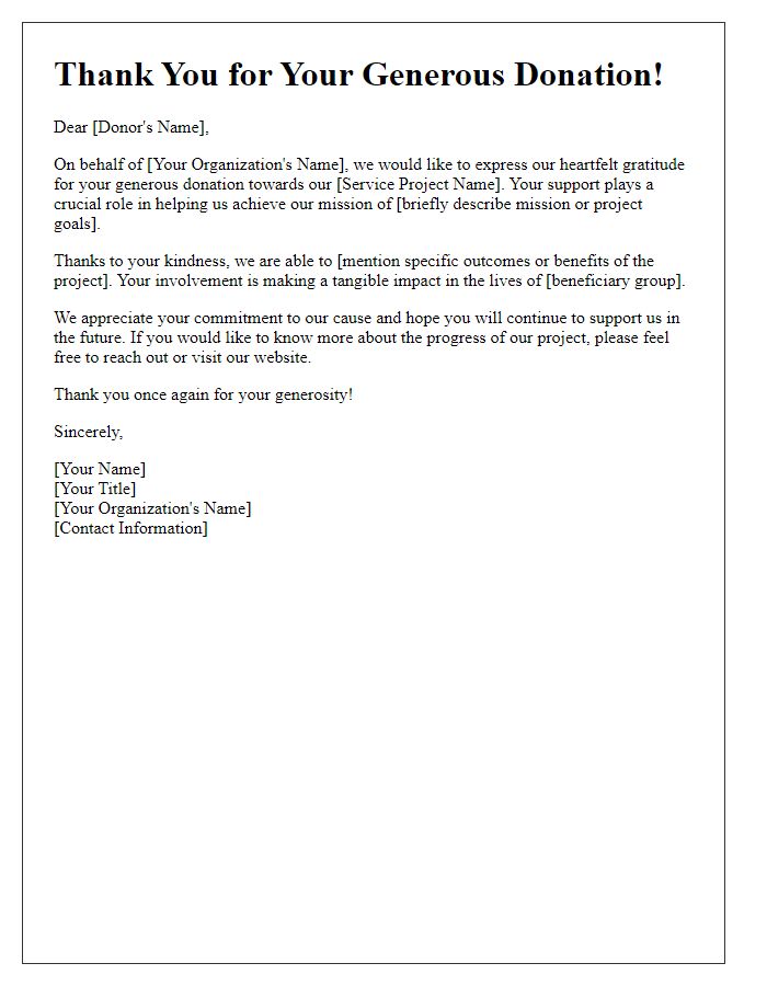 Letter template of service project donation gratitude