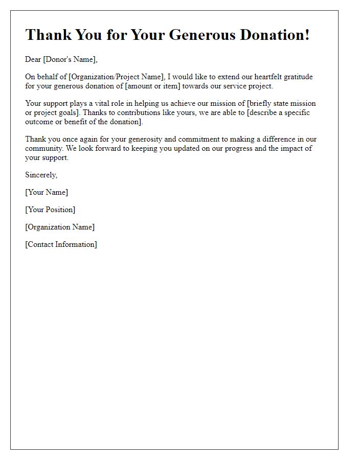 Letter template of service project donation response