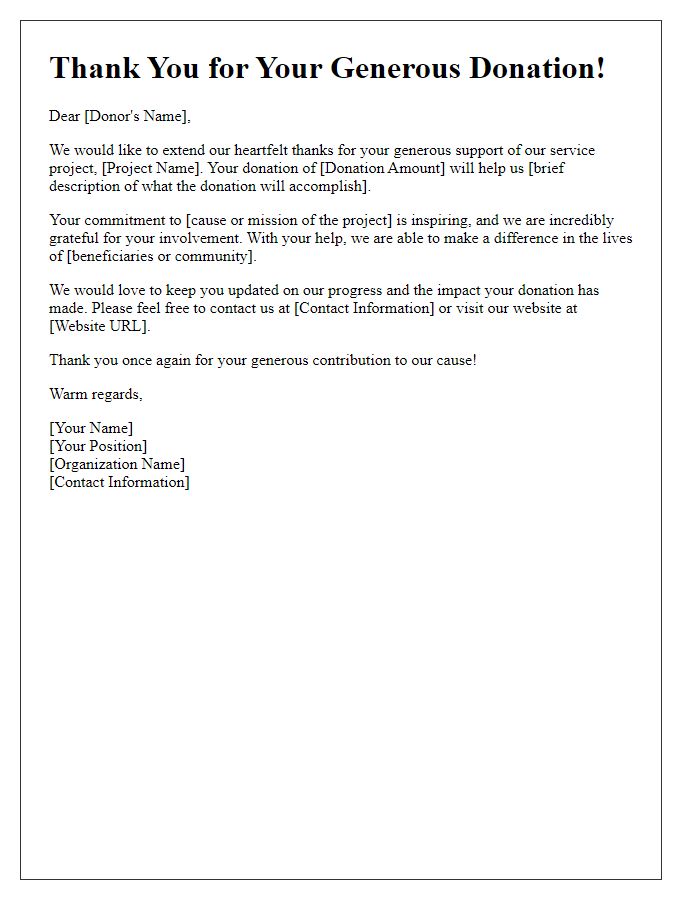 Letter template of service project donation thank-you