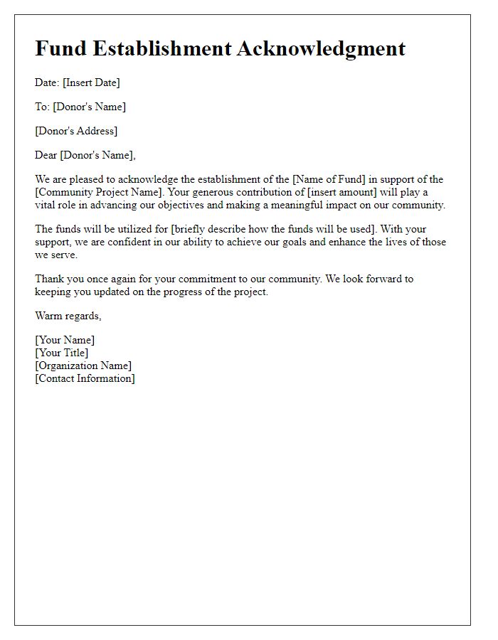 Letter template of Fund Establishment Acknowledgment for Community Project