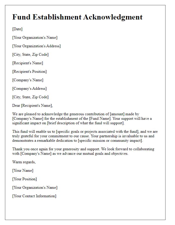 Letter template of Fund Establishment Acknowledgment for Corporate Sponsorship