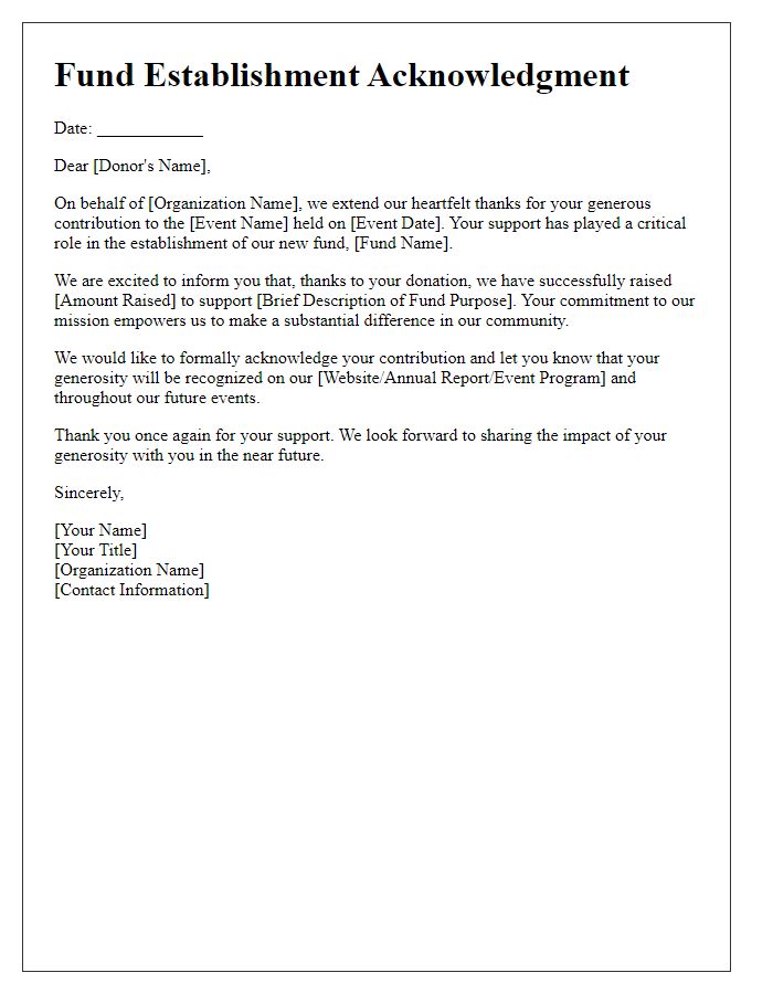 Letter template of Fund Establishment Acknowledgment for Event Fundraising