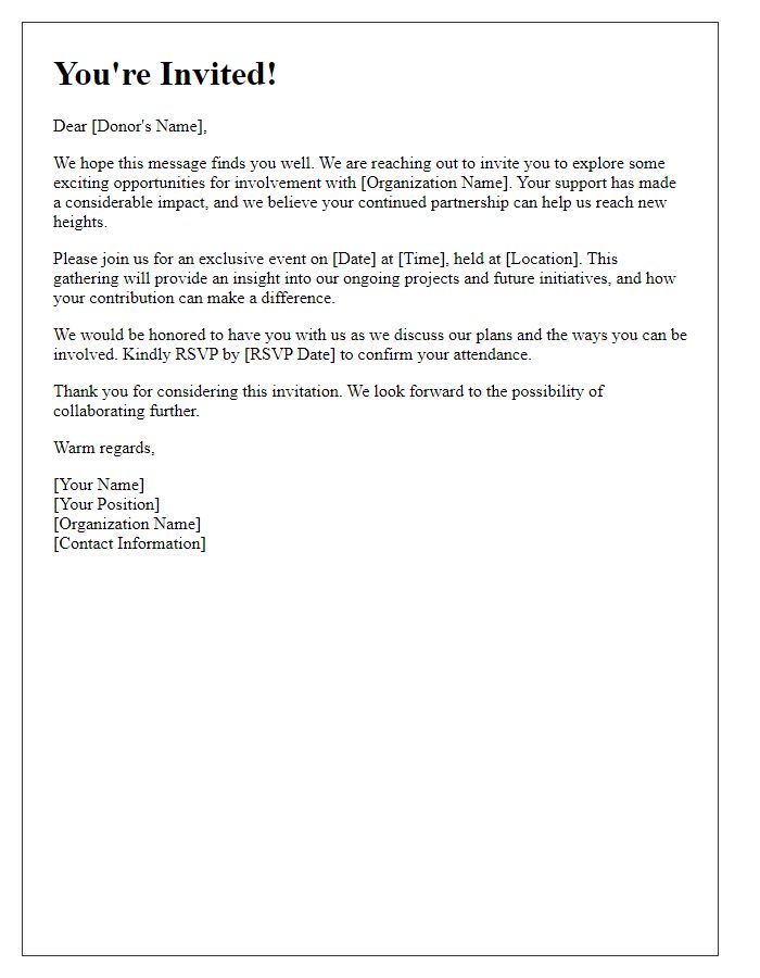 Letter template of invitation for future donor involvement