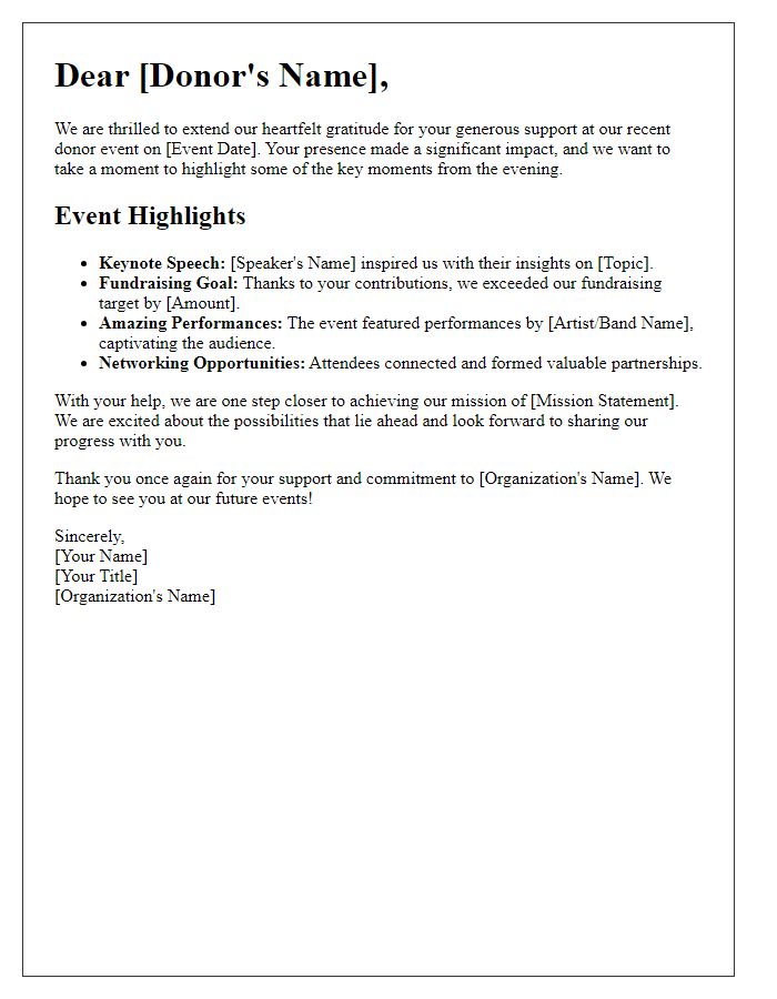 Letter template of recap for donor event highlights