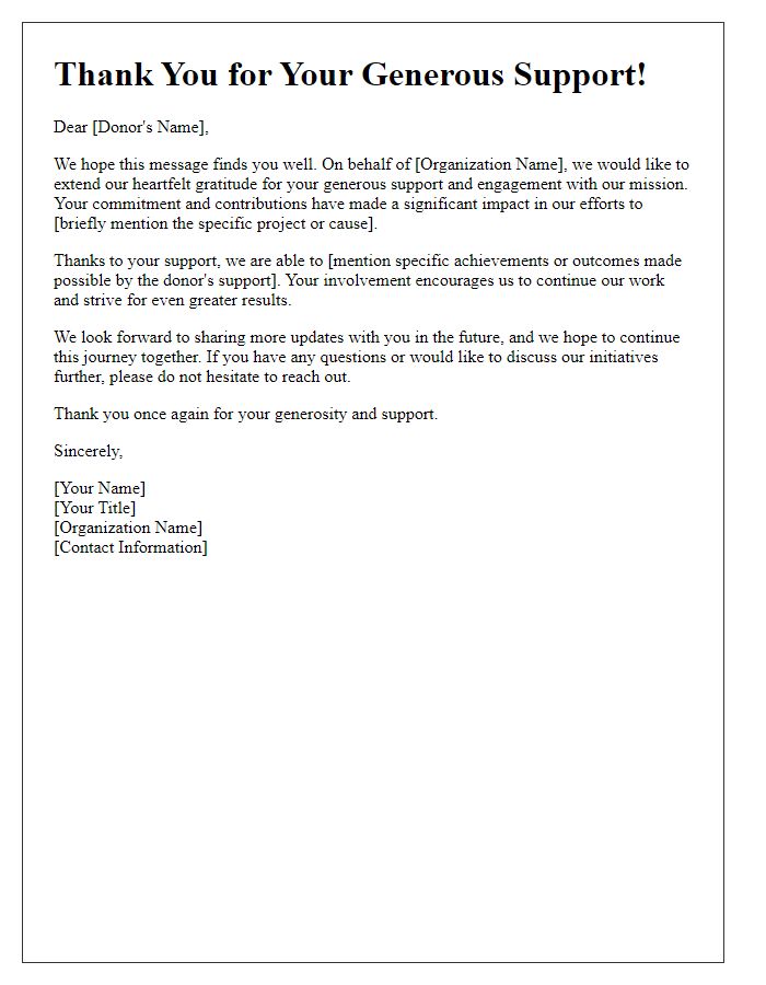 Letter template of thank you for donor engagement