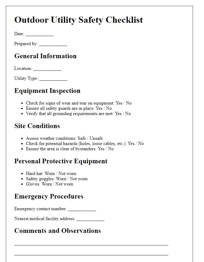 Letter template of safety checklists for outdoor utility use.