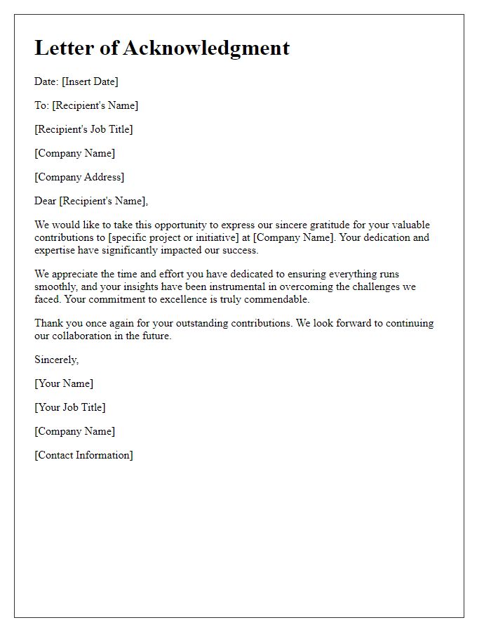 Letter template of acknowledgment for business contributions