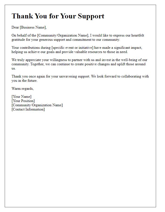 Letter template of thanks for community support from businesses