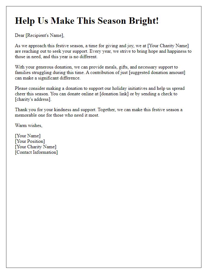 Letter template of festive season charity appeal