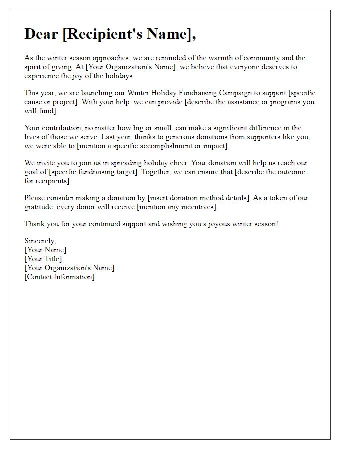 Letter template of winter holiday fundraising letter