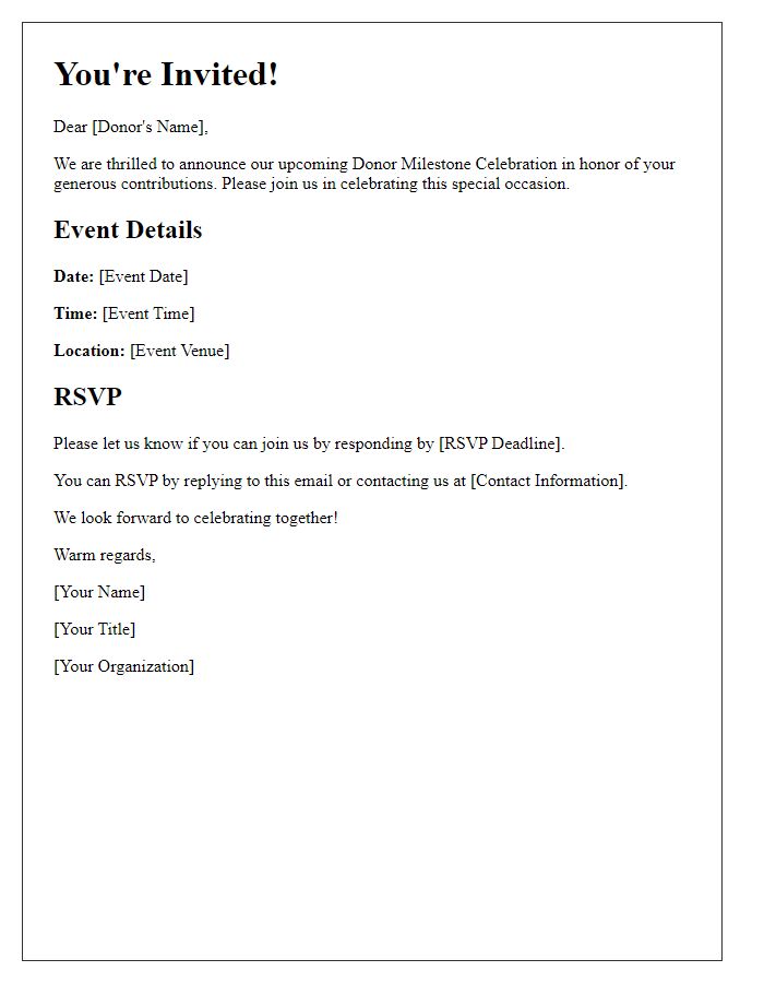 Letter template of donor milestone celebration RSVP