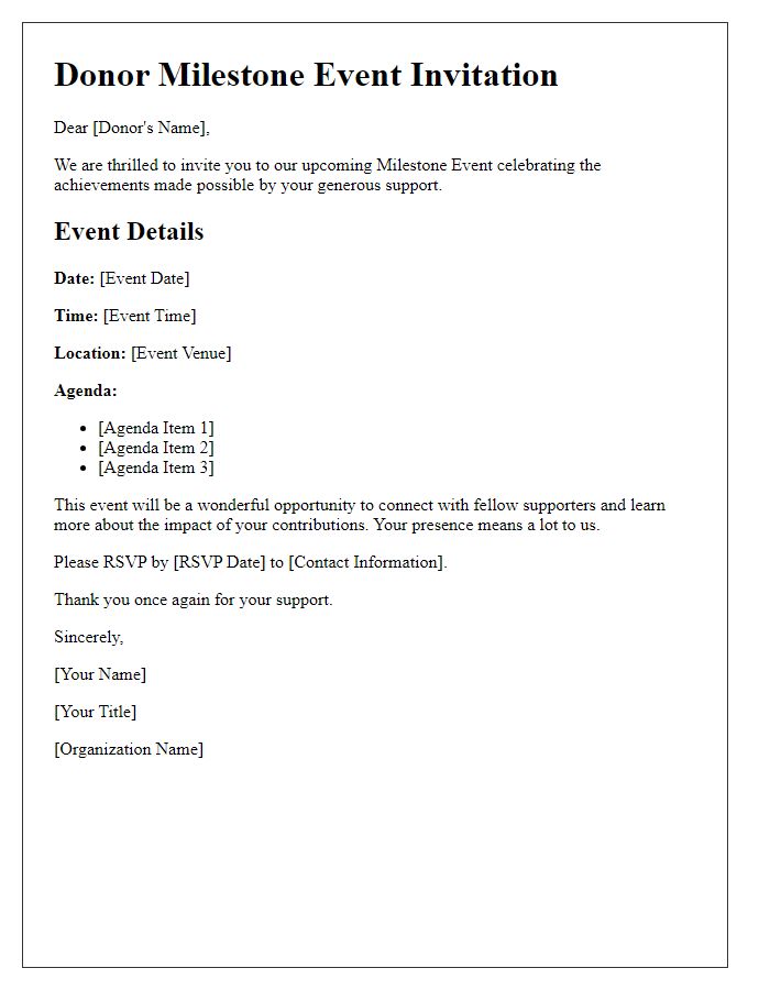 Letter template of donor milestone event details