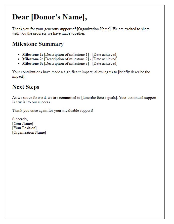 Letter template of donor milestone summary