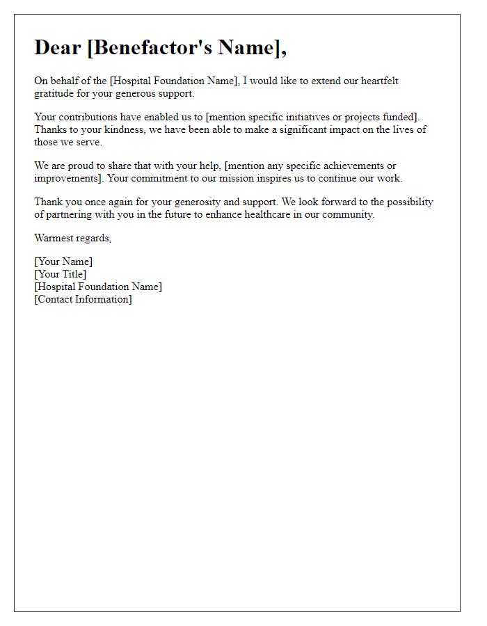 Letter template of hospital foundation benefactor appreciation