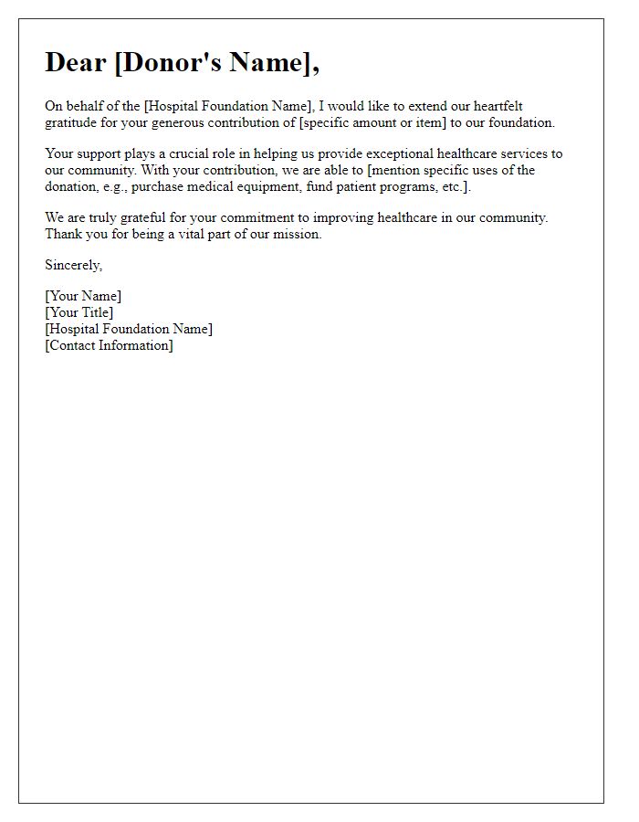 Letter template of hospital foundation contribution appreciation