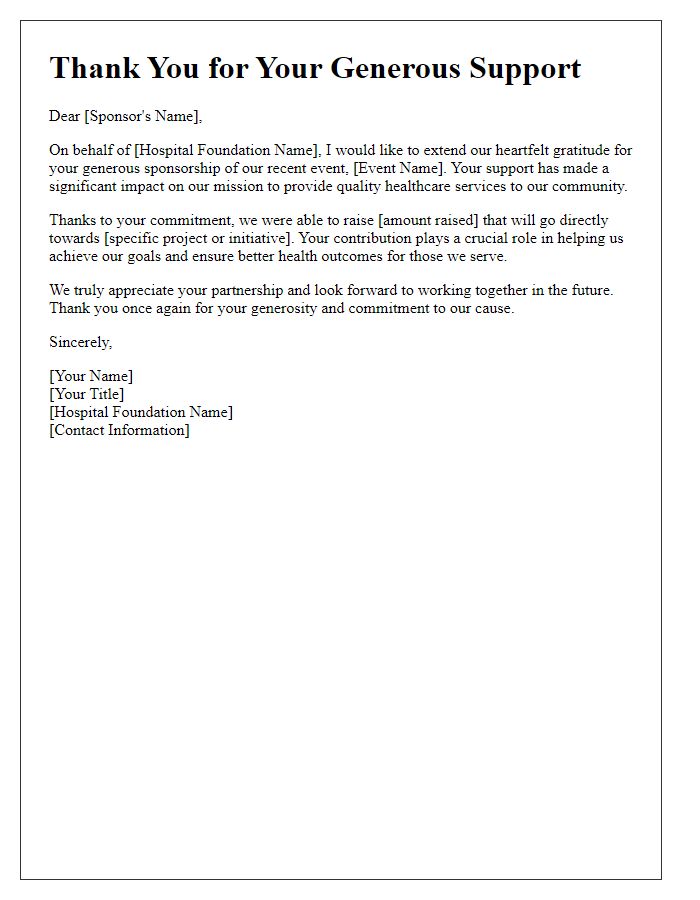 Letter template of hospital foundation sponsorship gratitude