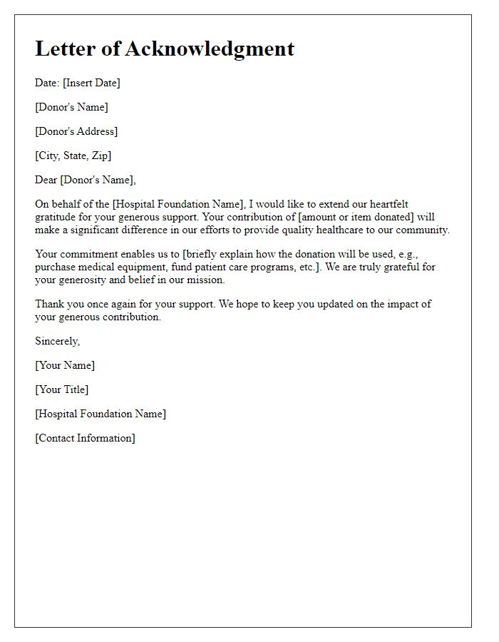 Letter template of hospital foundation support acknowledgment