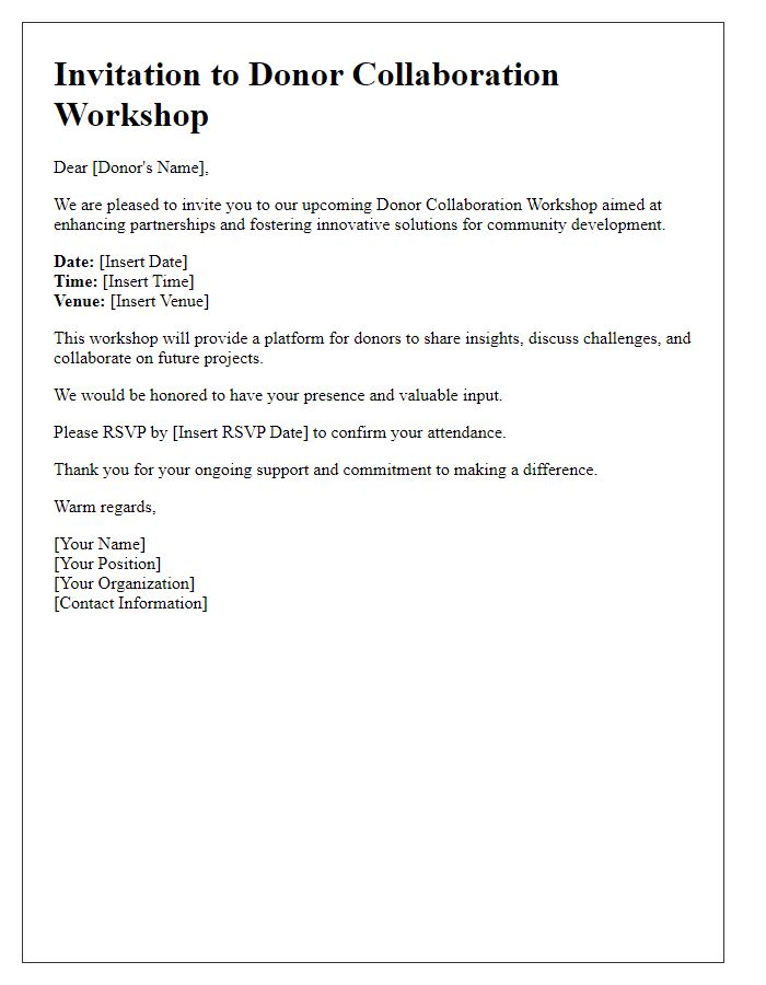 Letter template of donor collaboration workshop invitation