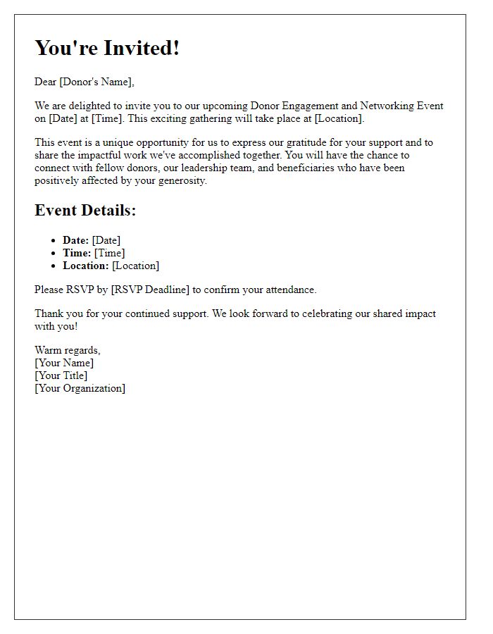 Letter template of donor engagement and networking event