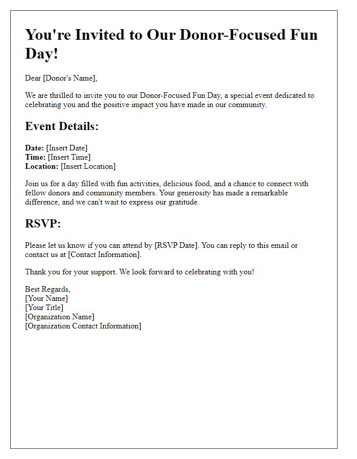 Letter template of donor-focused fun day invitation