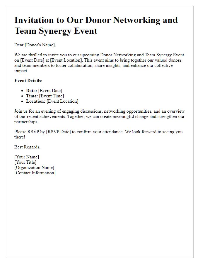 Letter template of donor networking and team synergy event