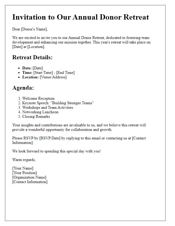 Letter template of donor retreat for team development