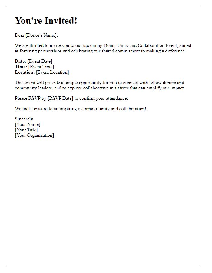 Letter template of donor unity and collaboration event invitation