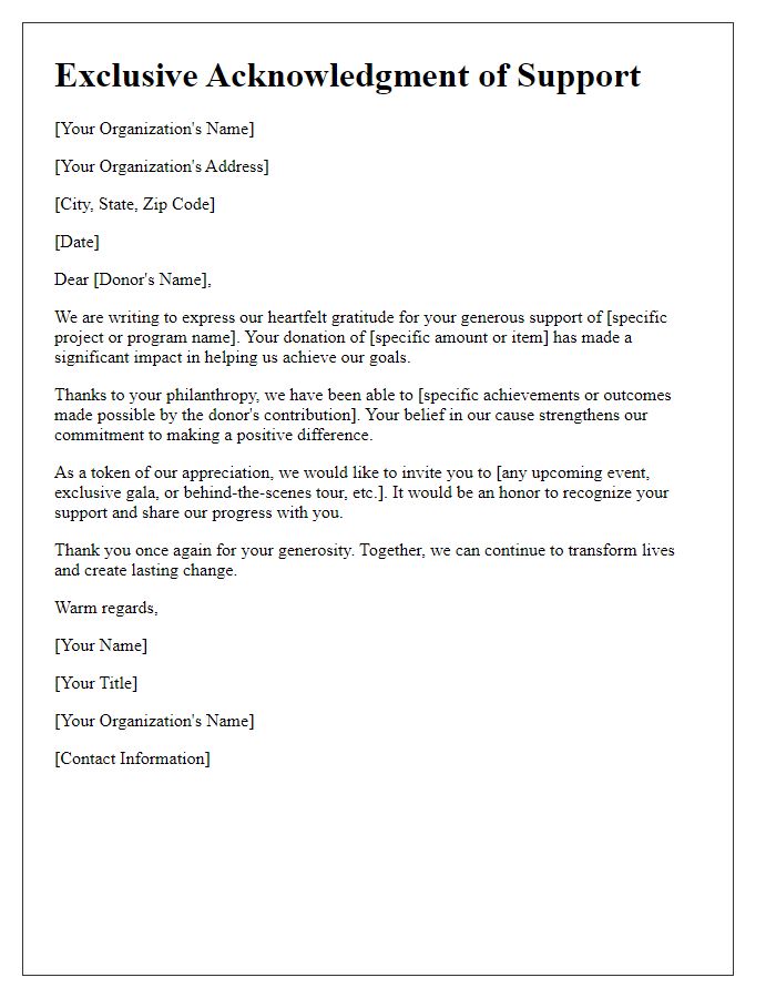 Letter template of exclusive acknowledgment for special donor support