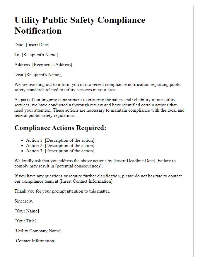 Letter template of utility public safety compliance notification