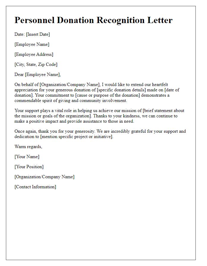 Letter template of Personnel Donation Recognition