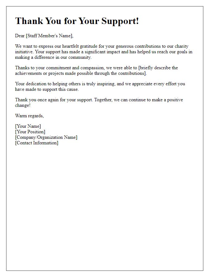 Letter template of Staff Charity Support Thank You