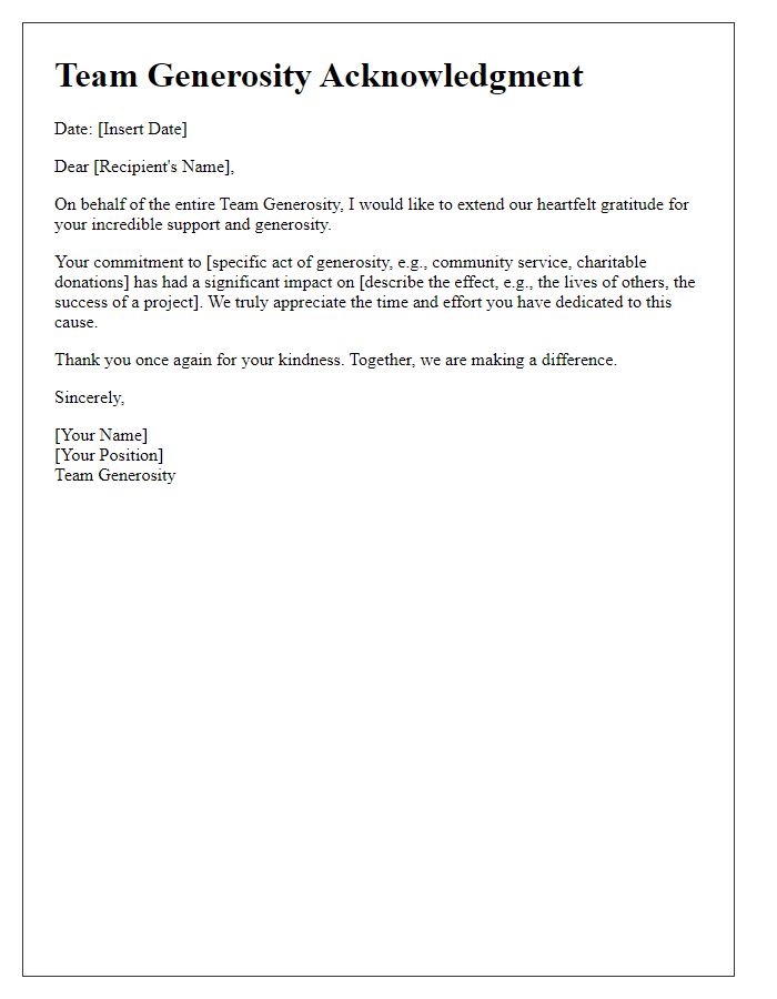 Letter template of Team Generosity Acknowledgment