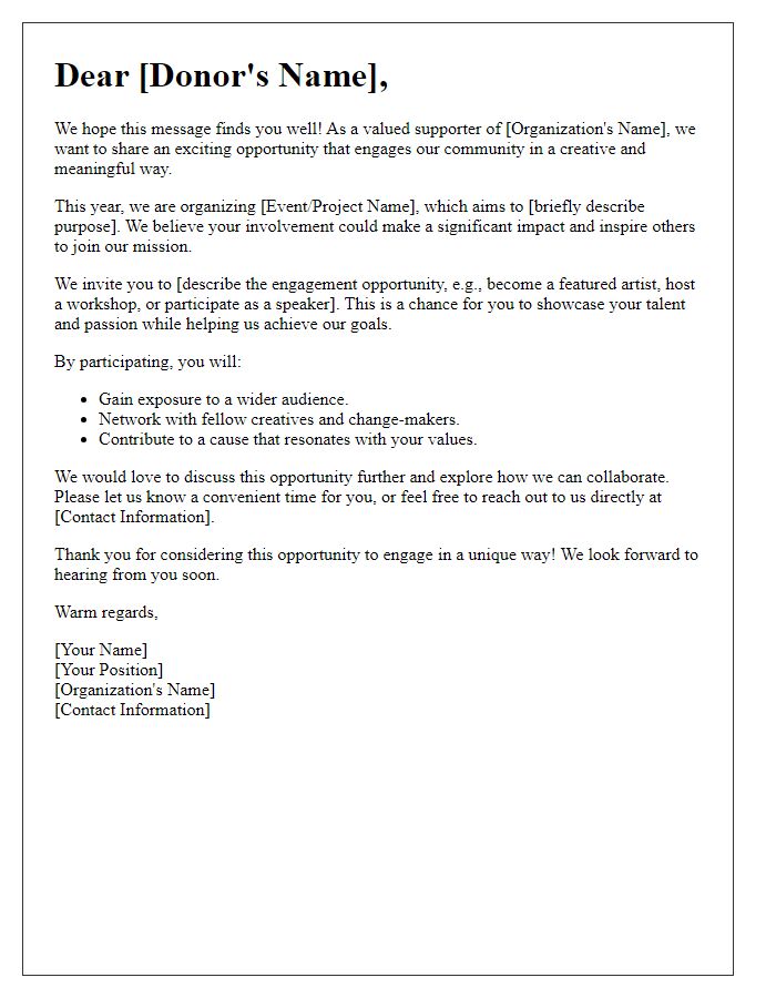 Letter template of Creative Donor Engagement Opportunity