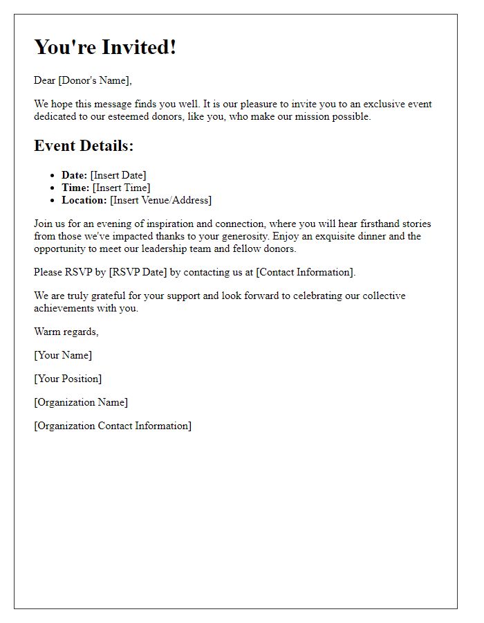 Letter template of Exclusive Donor Engagement Invitation