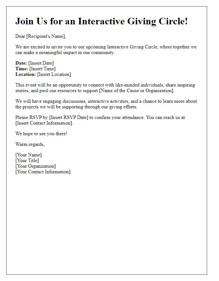 Letter template of Interactive Giving Circle Invitation