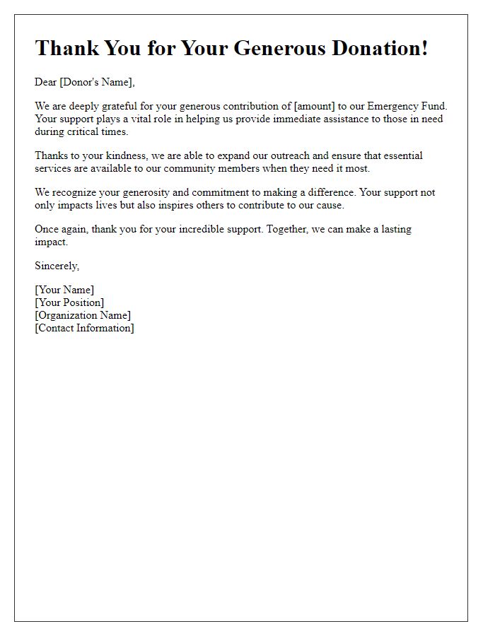 Letter template of recognition for donations to the emergency fund.